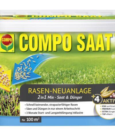 Mélange de semences et d&rsquo;engrais pour gazon COMPO (seau) 2,2 kg pour 100 m²